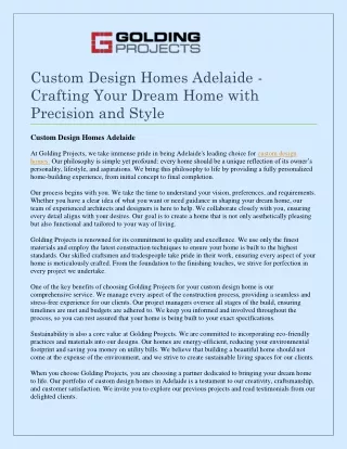 Custom Design Homes Adelaide - Crafting Your Dream Home with Precision and Style