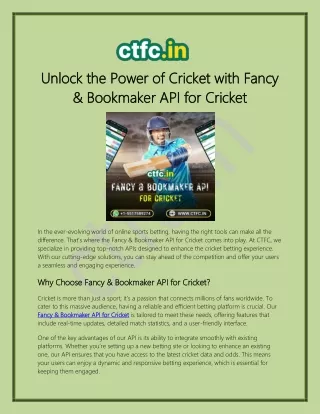 Fancy & Bookmaker API for Cricket