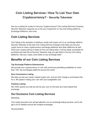 Coin Listing Services / How To List Your Own Cryptocurrency? - Security Tokenize