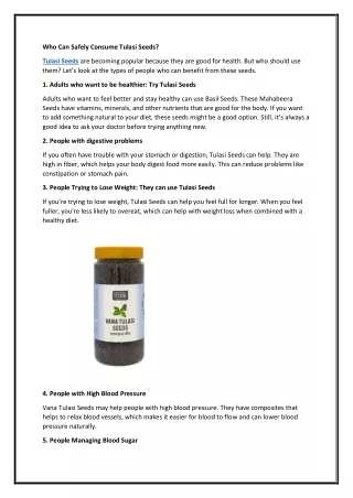 Who Can Safely Consume Tulasi Seeds?