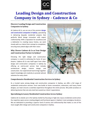 Leading Design and Construction Company in Sydney - Cadence & Co