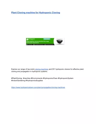 Plant Cloning machine for Hydroponic Cloning