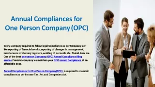 Annual Compliances for One Person Company (OPC) Global Jurix