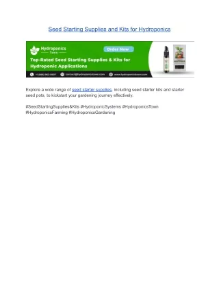 Seed Starting Supplies and Kits for Hydroponics