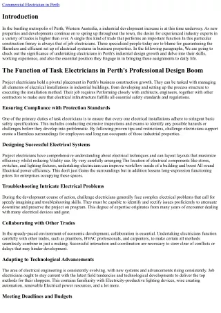The Part of Task Electricians in Perth's Industrial Construction Increase