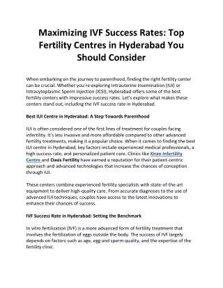 Maximizing IVF Success Rates Top Fertility Centres in Hyderabad You Should Consider