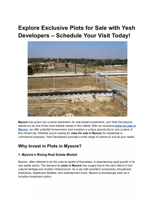 Explore Exclusive Plots for Sale with Yesh Developers – Schedule Your Visit Today