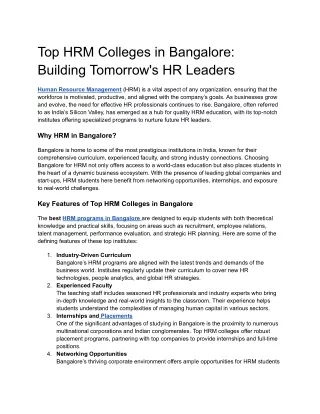 Top HRM Colleges in Bangalore_ Building Tomorrow's HR Leaders