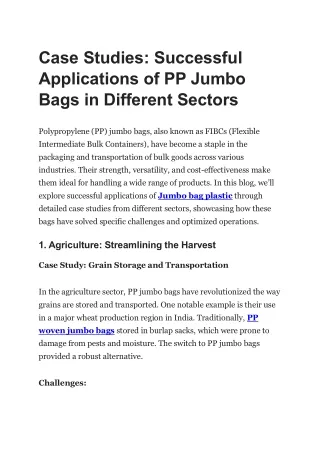 Case Studies: Successful Applications of PP Jumbo Bags in Different Sectors