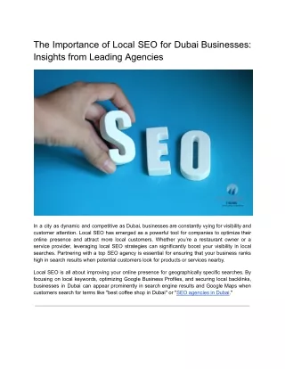 The Importance of Local SEO for Dubai Businesses: Insights from Leading Agencies