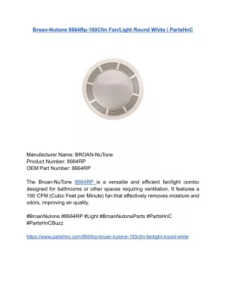 Broan-Nutone 8664Rp-100Cfm Fan_Light Round White _ PartsHnC