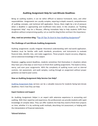 Auditing Assignment Help for Last-Minute Deadlines