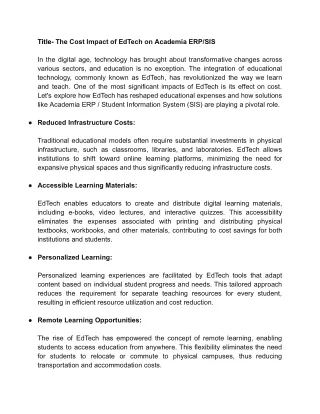 The Cost Impact of EdTech on Academia ERP/SIS