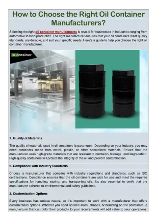 How to Choose the Right Oil Container Manufacturers?