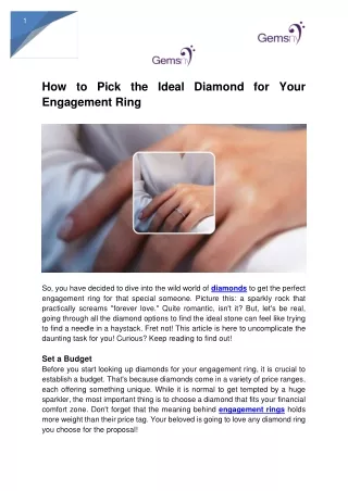 How to Pick the Ideal Diamond for Your Engagement Ring