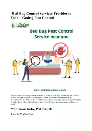 Bed Bug Control Services Provider in Delhi | Godrej Pest Control