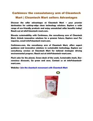 Carbinnov the consulatancy arm of Cleantech Mart | Cleantech Mart sellers Advant