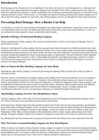 Preventing Roof Damage: How a Roofer Can Help