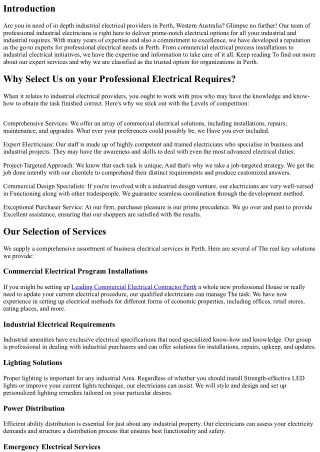 Comprehensive Business Electrical Expert services: Major Gurus in Perth