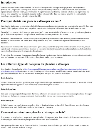 “Cuisine Naturelle: L’importance d’une planche a découpe écologique”