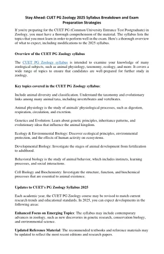 CUET PG Zoology 2025 Syllabus