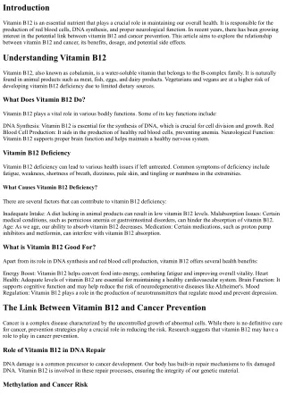 What You Should Know about Vitamin B12 and Cancer Prevention