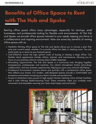 Benefits of Office Space to Rent with The Hub and Spoke