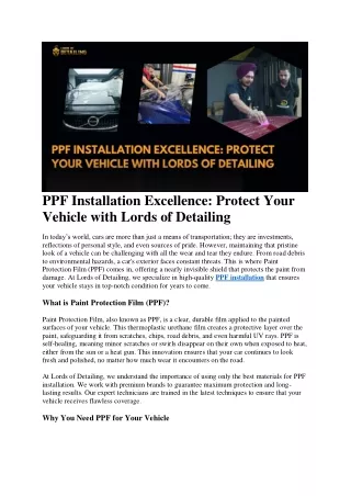 PPF Installation Excellence: Protect Your Vehicle with Lords of Detailing