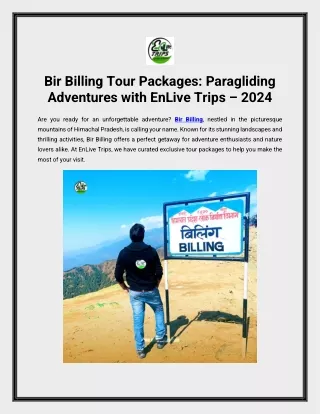 Bir Billing Tour Packages: Paragliding Adventures with EnLive Trips – 2024