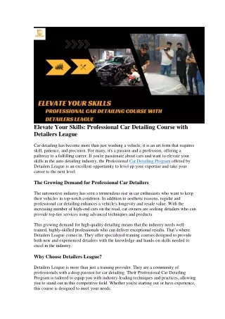 Elevate Your Skills: Professional Car Detailing Course with Detailers League