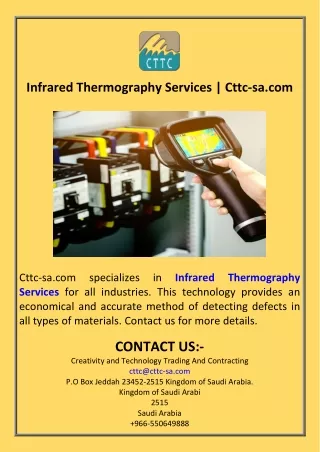 Infrared Thermography Services  Cttc-sa.com