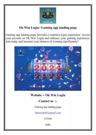 Ok Win Login   Gaming app landing page