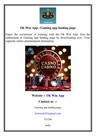 Ok Win App   Gaming app landing page