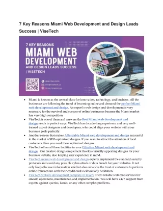 7 Key Reasons Miami Web Development and Design Leads Success