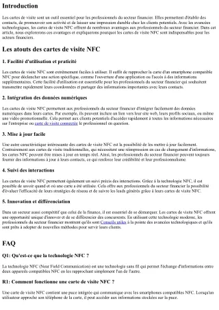 Les atouts des cartes de visite NFC pour les professionnels du secteur financier
