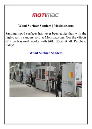 Wood Surface Sanders | Motimac.com