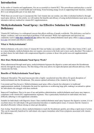 Methylcobalamin Nasal Spray: An Alternative Delivery Method for B12