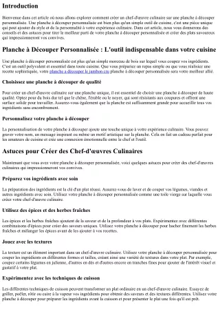 “Comment Créer un Chef-d'œuvre Culinaire sur une Planche Unique”