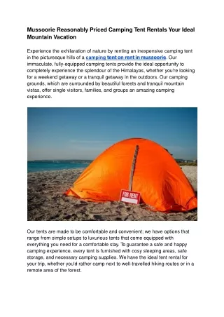 Mussoorie Reasonably Priced Camping Tent Rentals Your Ideal Mountain Vacation