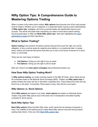 Nifty Option Tips: A Comprehensive Guide to Mastering Options Trading