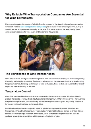 Why Reliable Wine Transportation Companies Are Essential for Wine Enthusiasts