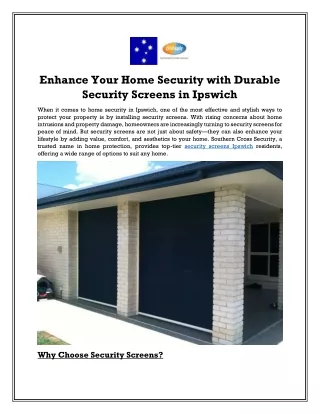 Enhance Your Home Security with Durable Security Screens in Ipswich