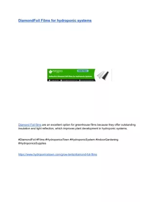 DiamondFoil Films for hydroponic systems