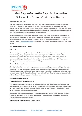 Geo Bags – Geotextile Bags: An Innovative Solution for Erosion Control and Beyon