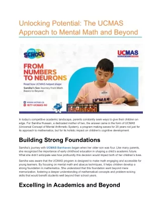 UCMAS: Unlock Kids’ Potential with Mental Math-Success Story