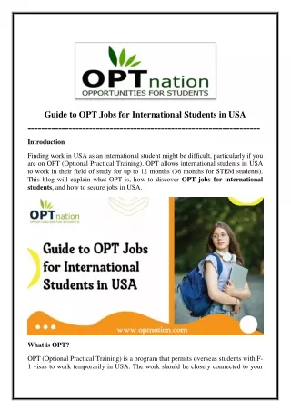 Guide to OPT Jobs for International Students in USA