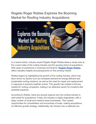 Rogelio Roger Robles Explores the Booming Market for Roofing Industry Acquisitions