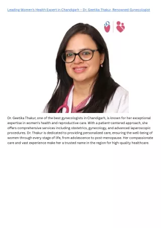 Leading Women’s Health Expert in Chandigarh – Dr. Geetika Thakur, Renowned Gynecologist