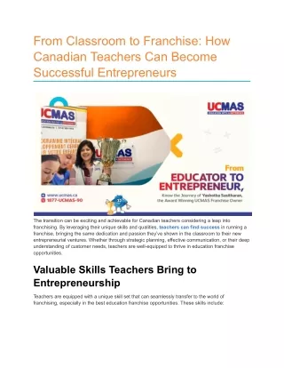 From Classroom to Franchise: How Canadian Teachers Can Become Successful Entrepr