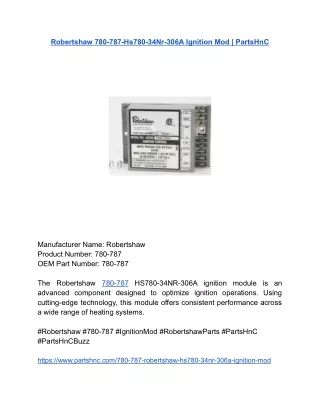 Robertshaw 780-787-Hs780-34Nr-306A Ignition Mod _ PartsHnC